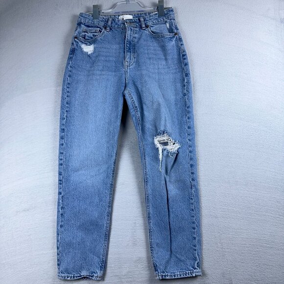 H&M Boyfriend Low Ripped Jeans Distressed Womens Light Denim Blue Size 8 - Picture 1 of 12